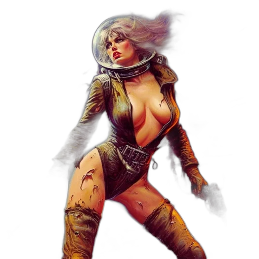 fantasy art, concept art, comic book art, cyberpunk, outer space, futuristic, scenario, woman transparent PNG cut-out