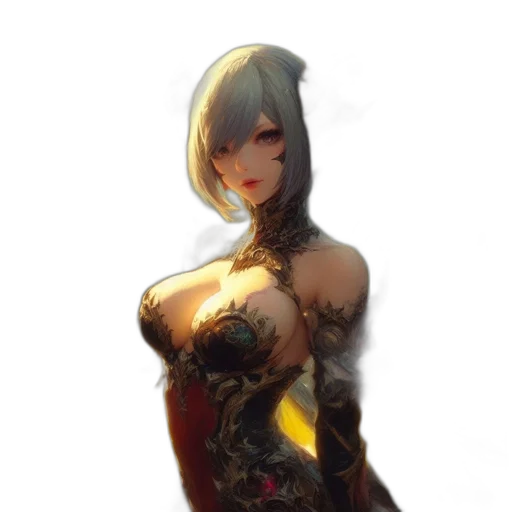 dress, robot, weapon, flower, fantasy art, concept art, pixel art, anime transparent PNG cut-out