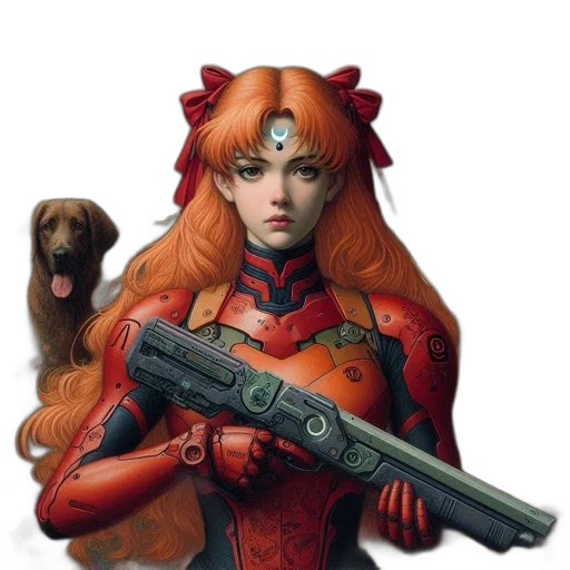weapon, animal, concept art, fantasy art, comic book art, pixel art, red, woman transparent PNG cut-out