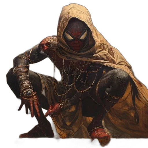 mask, weapon, sword, staff, concept art, fantasy art, comic book art, hooded transparent PNG cut-out