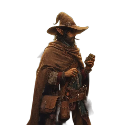 staff, hat, jacket, weapon, concept art, fantasy art, photorealistic, comic book art transparent PNG cut-out