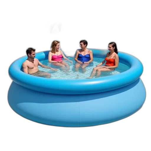 underwater, circular, inflatable, pool, blue, interior, surrounded, various transparent PNG cut-out