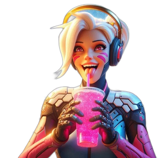 robot, face, food, cyberpunk, concept art, vaporwave, comic book art, neon lights transparent PNG cut-out
