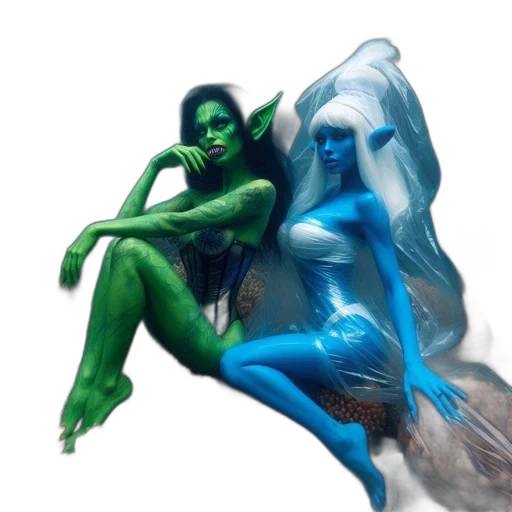 creature, concept art, fantasy art, comic book art, 3d render, underwater, outer space, green transparent PNG cut-out