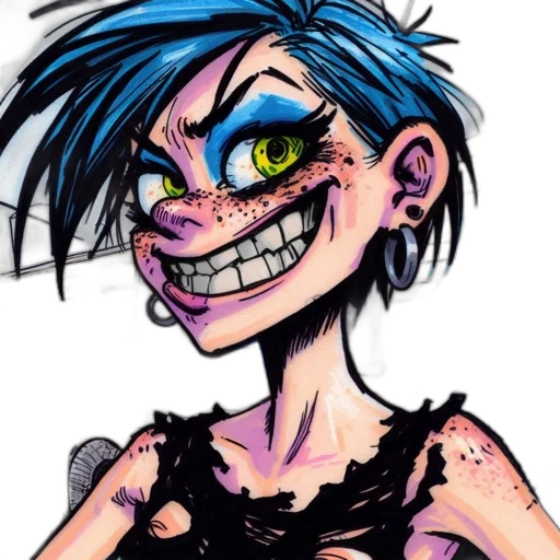 face, creature, cartoon, comic book art, concept art, cyberpunk, blue, illustrated transparent PNG cut-out