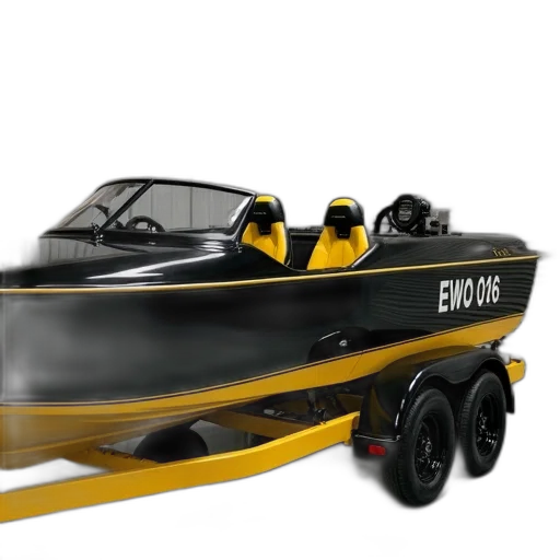 3d render, black, yellow, speedboat, number, ewo, 016, side transparent PNG cut-out