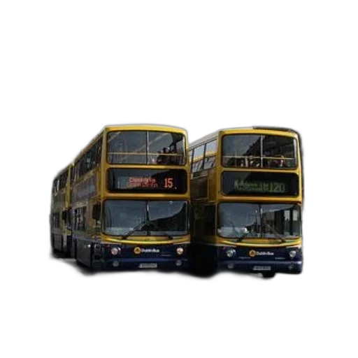 3d render, photorealistic, concept art, pixel art, two, yellow, dublin, buses transparent PNG cut-out