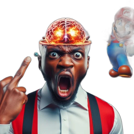 face, concept art, 3d render, man, amazement, glowing, brain, above transparent PNG cut-out