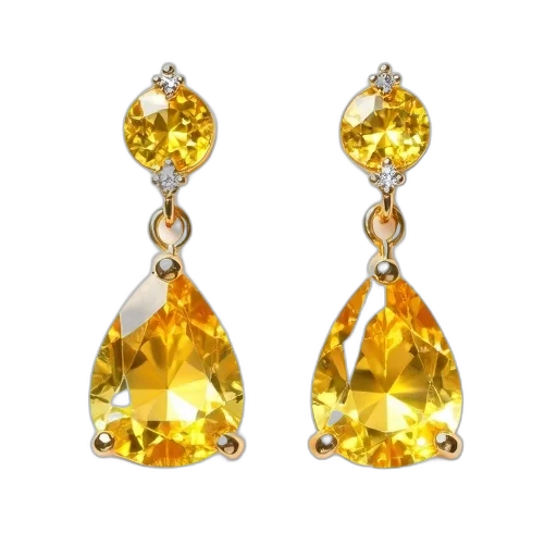 jewelry, crown, pair, yellow, diamond, earrings, teardrop, shape transparent PNG cut-out