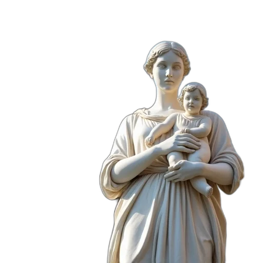 dress, 3d render, photorealistic, marble, statue, woman, child, her transparent PNG cut-out