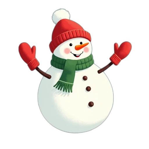hat, 3d render, pixel art, stylized, illustration, snowman, smiling, face transparent PNG cut-out