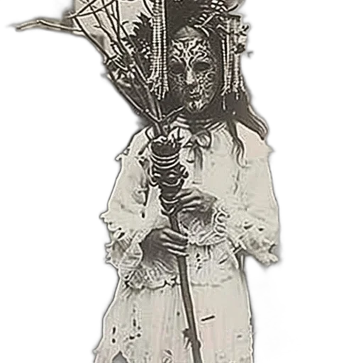 staff, mask, sword, dress, concept art, fantasy art, pixel art, photorealistic transparent PNG cut-out