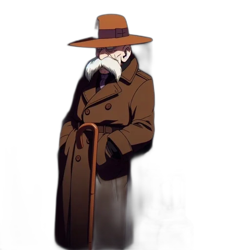 jacket, hat, staff, mask, concept art, watercolor, comic book art, cartoon transparent PNG cut-out