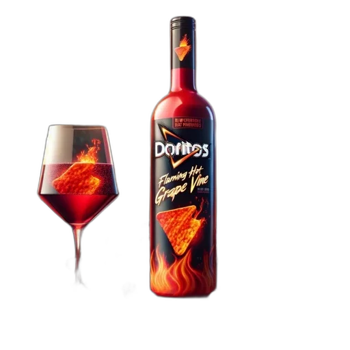 bottle, 3d render, doritos, flamin, hot, cheetos-inspired, wine, glass transparent PNG cut-out