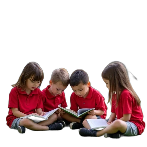group, children, sitting, grass, playground, some, reading, books transparent PNG cut-out
