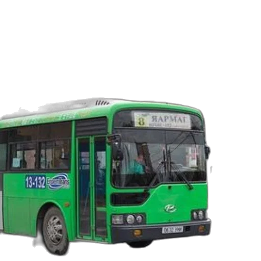 staff, photorealistic, 3d render, green, bus, number, driving, down transparent PNG cut-out