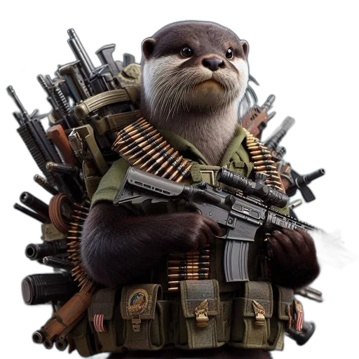 animal, weapon, staff, concept art, 3d render, photorealistic, pixel art, otter transparent PNG cut-out