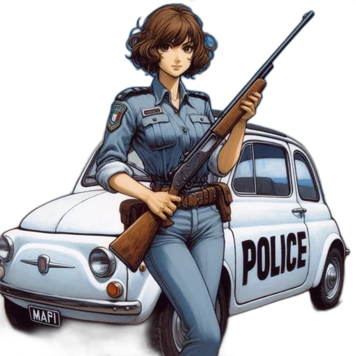 weapon, car, staff, jacket, concept art, comic book art, anime, cartoon transparent PNG cut-out