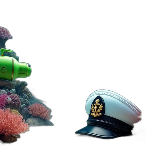 hat, robot, car, crown, concept art, 3d render, photorealistic, underwater transparent PNG cut-out