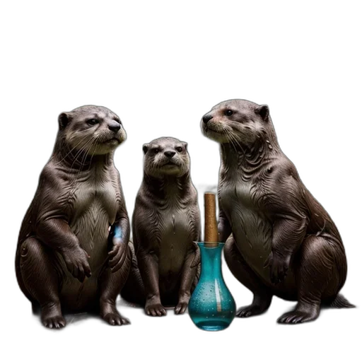 bottle, animal, staff, 3d render, concept art, underwater, three, otters transparent PNG cut-out