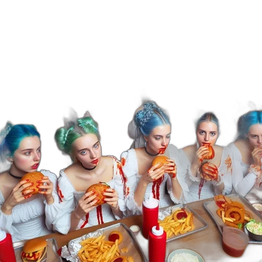 food, cyberpunk, concept art, photorealistic, vaporwave, neon lights, neon, blue transparent PNG cut-out