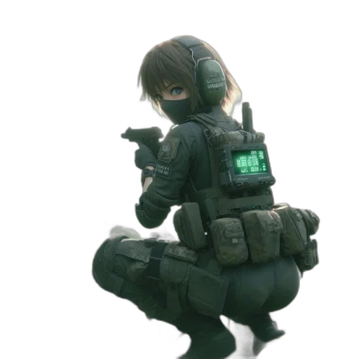 jacket, weapon, robot, staff, concept art, 3d render, cyberpunk, pixel art transparent PNG cut-out