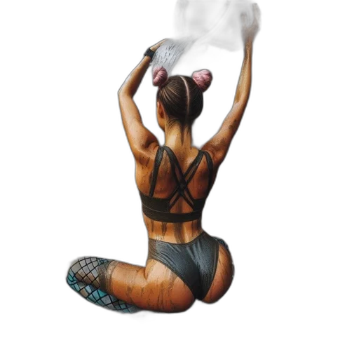 staff, concept art, pixel art, fantasy art, photorealistic, fire, woman, pours transparent PNG cut-out