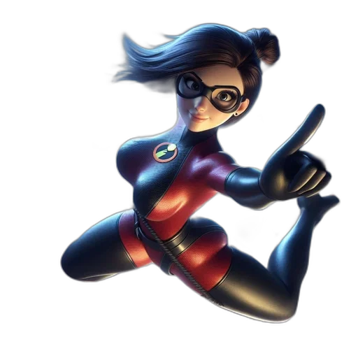 comic book art, concept art, 3d render, cartoon, animated, superheroine, red, black transparent PNG cut-out