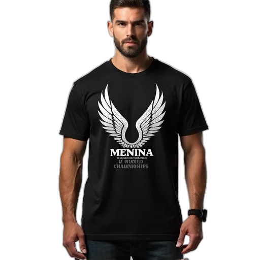 3d render, man, wearing, black, t-shirt, graphic, design, front transparent PNG cut-out