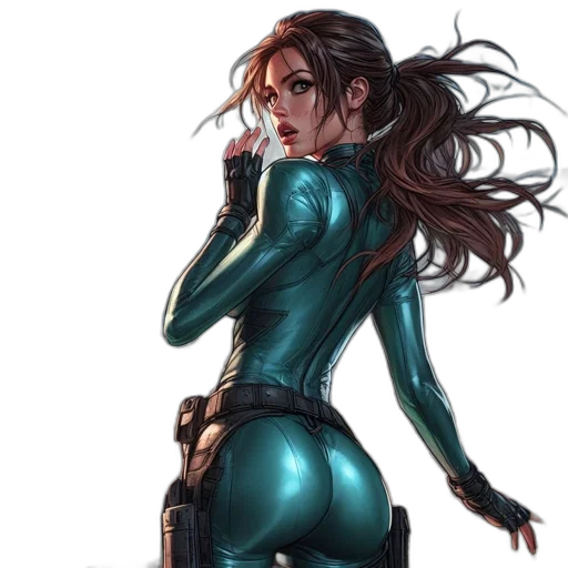 comic book art, cyberpunk, concept art, fantasy art, green, blue, woman, shining transparent PNG cut-out