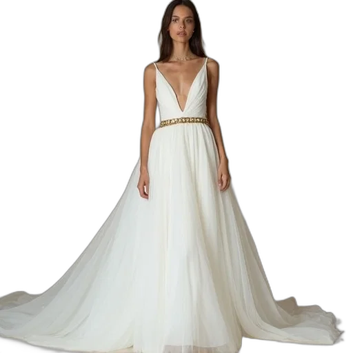 dress, model, wearing, white, gold, embellishment transparent PNG cut-out