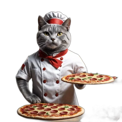 food, animal, staff, photorealistic, 3d render, concept art, cat, dressed transparent PNG cut-out