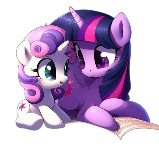 pixel art, 3d render, concept art, pastel, two, little, ponies, sit transparent PNG cut-out