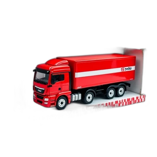 3d render, photorealistic, concept art, red, toy, truck, white, stripe transparent PNG cut-out