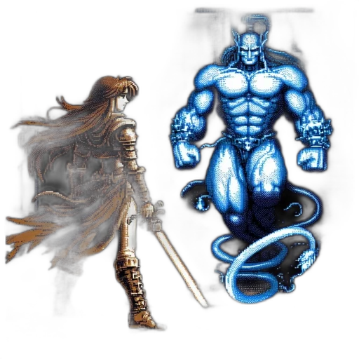 sword, concept art, fantasy art, comic book art, pixel art, blue, monochrome, pixel transparent PNG cut-out