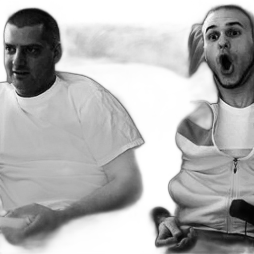 face, photorealistic, concept art, cartoon, two, men, sit, couch transparent PNG cut-out
