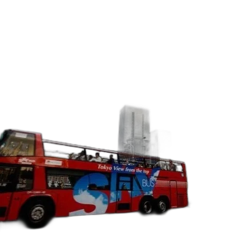 car, 3d render, concept art, photorealistic, city street, red, double-decker, bus transparent PNG cut-out