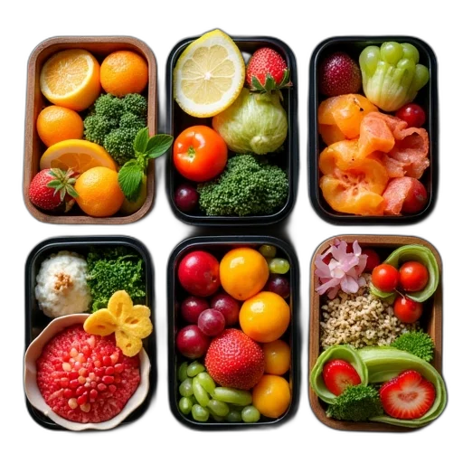 food, six, bento, lunch transparent PNG cut-out