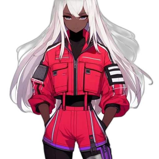 jacket, robot, staff, hair, concept art, anime, cyberpunk, pixel art transparent PNG cut-out