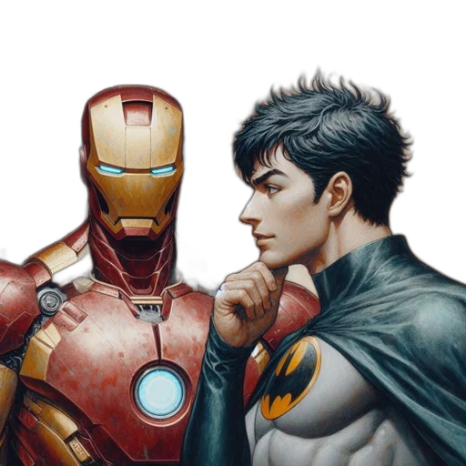 comic book art, concept art, fantasy art, photorealistic, figure, red, gold, suit transparent PNG cut-out