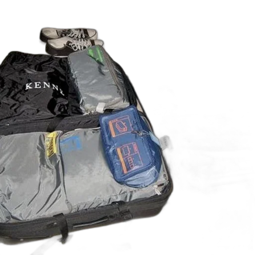 jacket, laptop, books, pair, shoes, next, open, suitcase transparent PNG cut-out