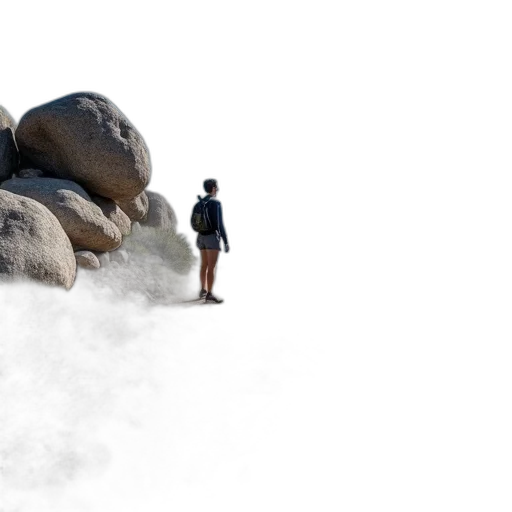 3d render, photorealistic, concept art, fog, person, standing, rocky, mountain transparent PNG cut-out