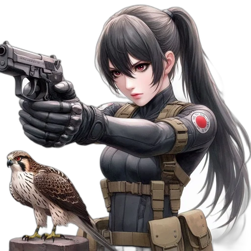 weapon, animal, jacket, concept art, pixel art, anime, cyberpunk, female transparent PNG cut-out