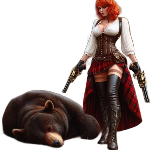 concept art, fantasy art, comic book art, photorealistic, woman, red, hair, dressed transparent PNG cut-out