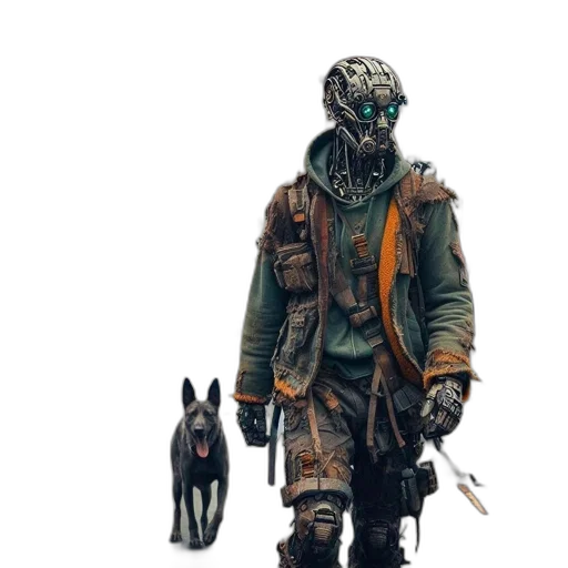 mask, creature, animal, jacket, concept art, cyberpunk, fantasy art, pixel art transparent PNG cut-out