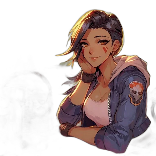 jacket, face, concept art, anime, pixel art, cyberpunk, pastel, golden transparent PNG cut-out