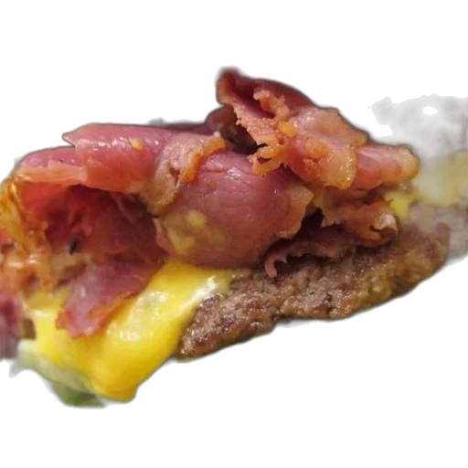 food, weapon, photorealistic, close-up, delicious-looking, burger, bacon, cheese transparent PNG cut-out