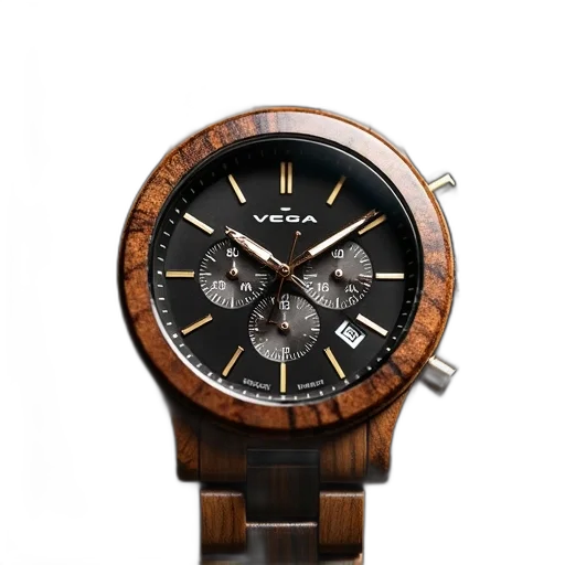 vega, watches, made, zebra, wood, quartz, black, steel transparent PNG cut-out