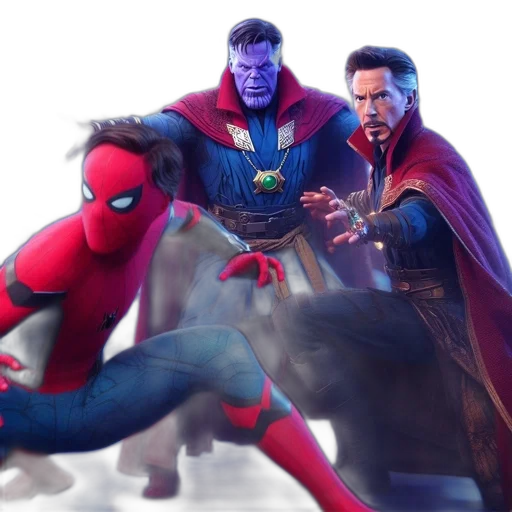 concept art, comic book art, 3d render, fantasy art, trio, iconic, marvel, characters transparent PNG cut-out