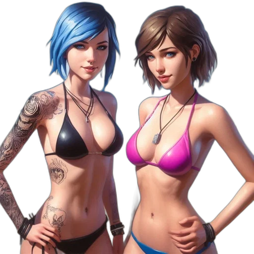 concept art, fantasy art, photorealistic, cyberpunk, blue, neon, two, women transparent PNG cut-out